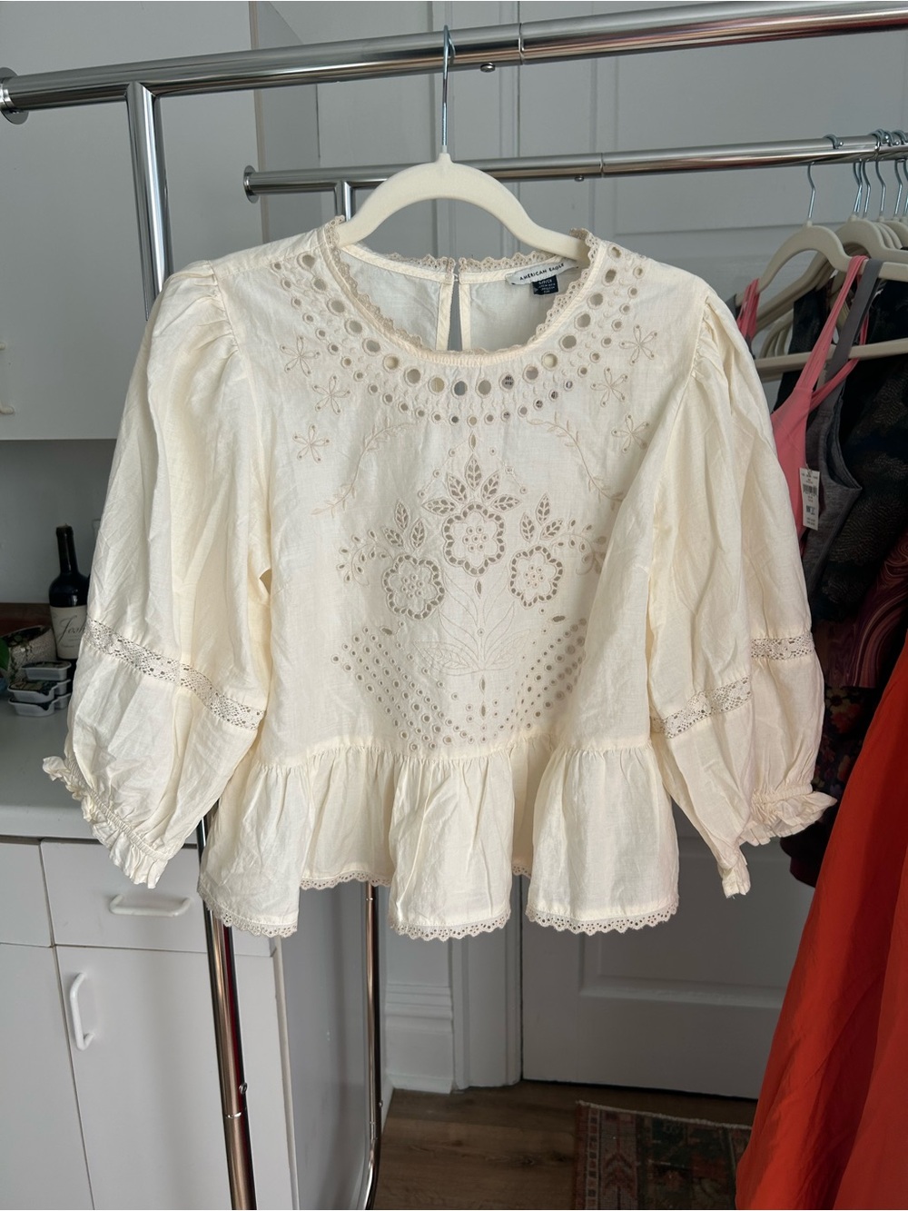 Eyelet Peplum Blouse - Cream